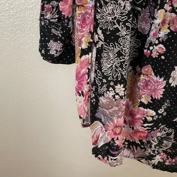 Anthropologie Maeve Top‎ Womens Medium Black Pink Floral Button Up Tunic Boho - Picture 8 of 11